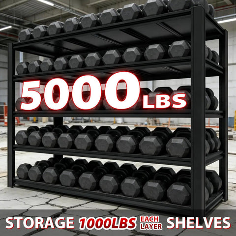 Beefy Heavy-Duty 5 Tier Garage Shelving Unit With Adjustable Shelves For Garage Workshop Basement Or Warehouse 5000 lbs capacity