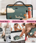Cute Airplane Makeup Bag For Women With Hanging Roll Up Travel Organizer And Four Removable Compartments displayed on table.