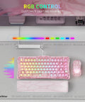 75 Percent Wireless Mechanical Gaming Keyboard With RGB Backlit Transparent PC Chassis Featuring Durable PBT Keycaps showcasing colorful RGB lighting.