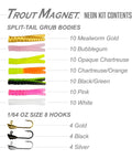Neon 82 Piece Fishing Kit With Grub Bodies And Hooks For Freshwater Angling, All In One Tackle Set That Outfish Anything