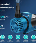 1800 GPH Submersible Pond Pump With 14 Ft Lift And 180 Degree Rotatable Outlet, blue pump design with handle