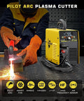 Beefy Pro Grade Plasma Cutter With Large LED Display Non Contact Arc High Frequency Plasma Cutting Equipment shows cutting metal.