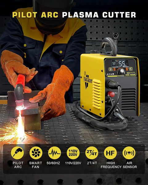 Beefy Pro Grade Plasma Cutter With Large LED Display Non Contact Arc High Frequency Plasma Cutting Equipment shows cutting metal.
