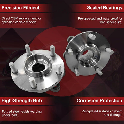 Two Piece Front Wheel Bearing Hub Assembly Direct Fit For JX35 2013 Maxima 2009 2019 Murano 2009 2018 Altima 2007 2018 Pathfinder 2013 2019 QX60 2014 2019 Part 513296 Compatible OEM Quality Replacement with sealed bearings and high-strength hub