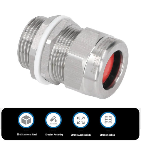 Rugged 3/4 NPT Stainless Steel Cable Gland IP66 Weatherproof Workhorse Connector, close-up of threaded body and sealing ring