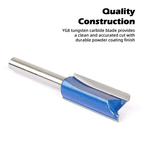 Plus Double Flute Straight Router Bit with 1/4 Inch Shank featuring YG8 tungsten carbide blade for woodworking