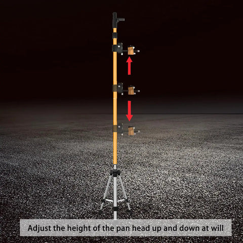 Pro Grade Adjustable Telescopic Laser Level Mounting Pole With Tripod Extends To 13.78 Ft 4.2 m 5/8-11 Rotating Nut Fast Setup Horizontal Leveling Adapter For Builders Contractors And DIY Pros adjustable tripod-mounted pole with height sliders