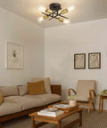 Sleek Black And Gold Sputnik Ceiling Light Fixture Four Light Semi Flush Mount For Kitchen Island Bedroom Living Room Dining Area