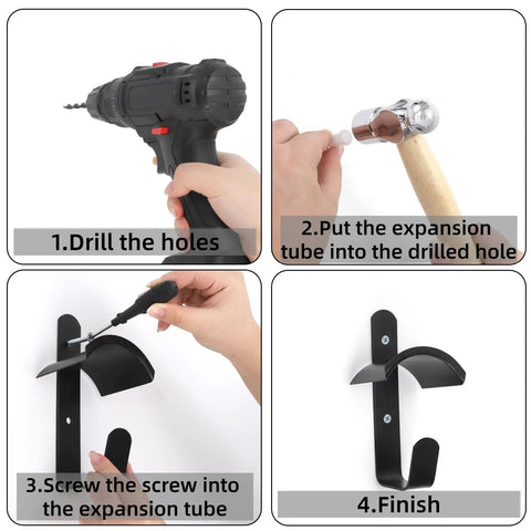 Installation steps for Four Pack Horse Bridle Rack Hooks, Heavy Duty Metal Wall Mount Bridle Holder Bracket With Screws.