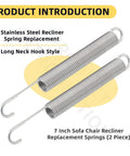Rock Solid 7 Inch Heavy Duty Recliner Springs Replacement Kit Stainless Steel Couch Mechanism Parts Compatible With Lazy Boy Southern Motion Flexsteel Furniture To Get Your Living Room Back In Shape Fast, featuring two long neck hook style springs.