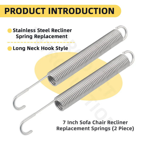 Rock Solid 7 Inch Heavy Duty Recliner Springs Replacement Kit Stainless Steel Couch Mechanism Parts Compatible With Lazy Boy Southern Motion Flexsteel Furniture To Get Your Living Room Back In Shape Fast, featuring two long neck hook style springs.