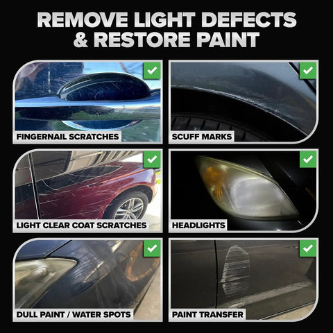 Ultimate Black Edition Car Scratch Repair Kit fixing light scratches, scuff marks, water spots, and paint transfer on dark car surfaces