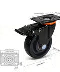 Built Tough 4 Inch Industrial Swivel Caster Wheels With Slam Lock Brakes Set Of 4, dimensions shown for heavy duty use.