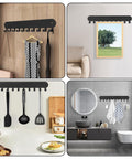 Two Pack Wall Key Holder With Ten Hooks Each No Drill Self Adhesive Key Rack For Living Room Kitchen Bathroom And Garage Black Finish Easy Mount Helps You Find Keys Fast And Keep Them Organized displayed in various settings