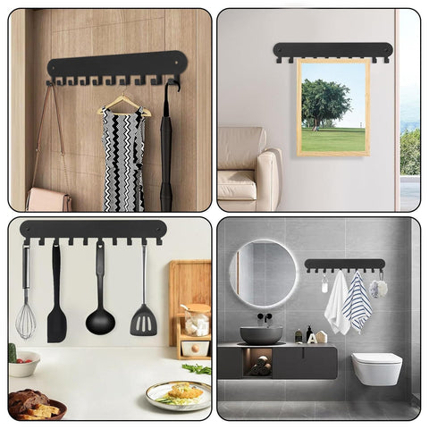 Two Pack Wall Key Holder With Ten Hooks Each No Drill Self Adhesive Key Rack For Living Room Kitchen Bathroom And Garage Black Finish Easy Mount Helps You Find Keys Fast And Keep Them Organized displayed in various settings