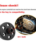Image showing a beefy centrifugal go kart clutch three quarters inch bore ten tooth fits 40 41 420 chain for Predator 212 engines.