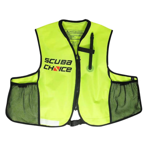 Neon Yellow Snorkel Vest With Pockets for Adults High Visibility Adjustable Buoyancy Oral Inflator Mesh Pockets Fits Waist 30 to 52 Inches