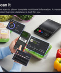 Person using Smart Food Kitchen Scale With Nutritional Calculator And Timer, 0.1g Precision For Easy Meal Prep, Free App Tracks 27 Nutrients.