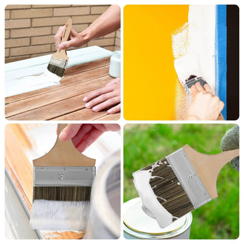 Beefy 3 Inch Chip Paint Brush for Wood Stain and Varnish being used on wood, walls, fences, and masonry surfaces.