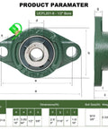 2 Pack Pillow Block Bearings With Flange Mount, Self Aligning, One Half Inch Bore, Steel Bearings, front and side view dimensions