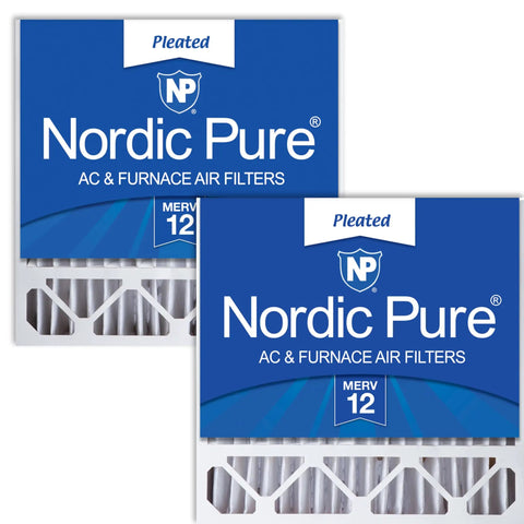 2 Pack 20X20X5 Air Filters Replacement For Honeywell And Lennox, MERV 12, box image showing Nordic Pure pleated filter packaging