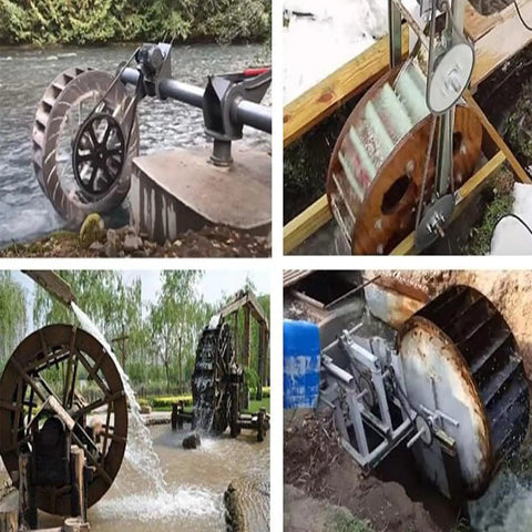 Low-Speed Water Wheel Hydroelectric 50W And 100W Micro Hydro Generator Portable Turbine installed beside stream