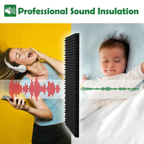 Image showing Six Pack 1.5x12x12 Inch Egg Crate Acoustic Foam Panels For Wall Treatment And Door Insulation separating noise.