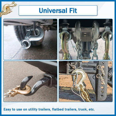 2 Pack 3/8 Inch Clevis Grab Hooks G70 Steel Chain Slip Hook With Safety Latch Beefy Heavy Duty 18000 Lbs Capacity Universal Fit