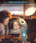 Upgraded 42W 4000LM LED Floor Lamp With Remote And Touch Dimming Lit Bright Standing Lamp next to people using a tablet
