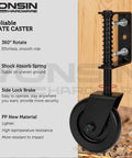 Beefy Heavy Duty Spring Loaded Gate Caster With Bearing, 360 Degree Swivel Drag Wheels, 200 Lb Capacity, Fits Wooden And Metal Tube Gates, Anti Sag Gate Kit, Black, 4.3 Inch Wheel, One Pack shown with features