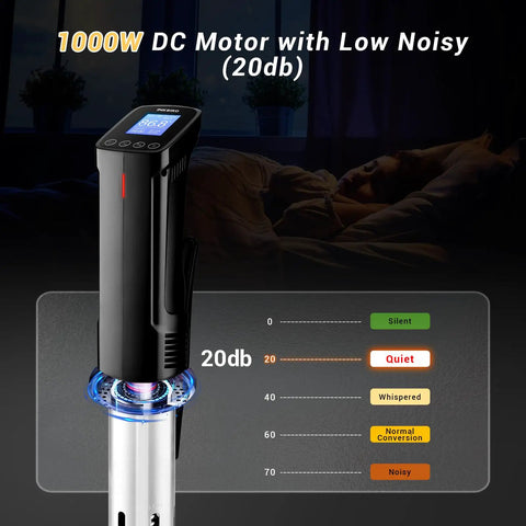 WiFi Sous Vide Cooker ISV100W With 1000W Immersion Circulator App Control Calibration Function and noise level chart