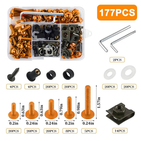 Motorcycle Fairing Bolt Kit Ride Ready Dope 177 Pieces Aluminum Alloy M5 M6 Screws Nuts Washers Set Orange