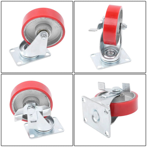 Kickass 4 Inch Caster Wheels 4 Pack With Locking Brakes, heavy duty polyurethane swivel casters with zinc brackets.