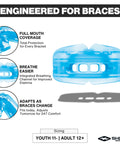 Braces Mouth Guard With Helmet Strap For Football, upper and lower teeth protection, blue orthodontic guard, youth and adult sizes