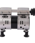 Heavy Duty Dual Cylinder Oil Free Vacuum Pump With Slick 110V Copper Motor 1440RPM shown in silver design with rubber feet.