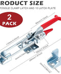 Two Pack 2000lb Heavy Duty Toggle Clamp Set, 7.87 Inch Self-Locking U-Bolt Latch with red vinyl handle and dimensions