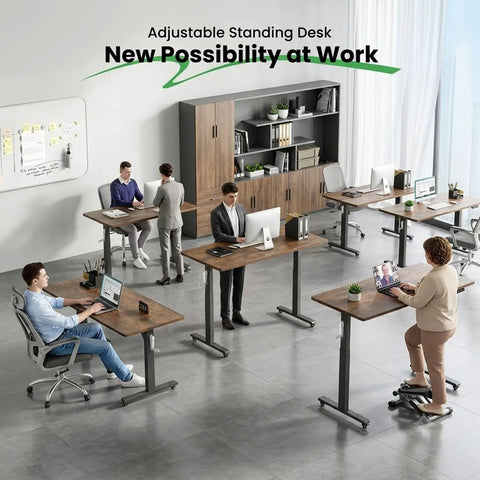 Zero Hassle Height Adjustable Standing Desk With Bulletproof Steel Frame And Chunky Desktop Built Tough For Everyday Home Office Grind And All Day Sessions in modern office setting.