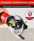 Sencan Cordless Electric Rotary Shear Cutter, 14.4V Rechargeable Fabric Scissors with automatic sharpening stone feature.