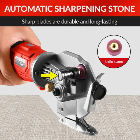 Sencan Cordless Electric Rotary Shear Cutter, 14.4V Rechargeable Fabric Scissors with automatic sharpening stone feature.