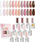 12 Pcs Gel Nail Polish Set 15ml Each Nude Pink Milky White Beige Skin Tone Shades Hema Free Soak Off Spring Manicure Kit With Color Display Board For Easy Application All Season Wear And Long Lasting Nail Art bottles and display board