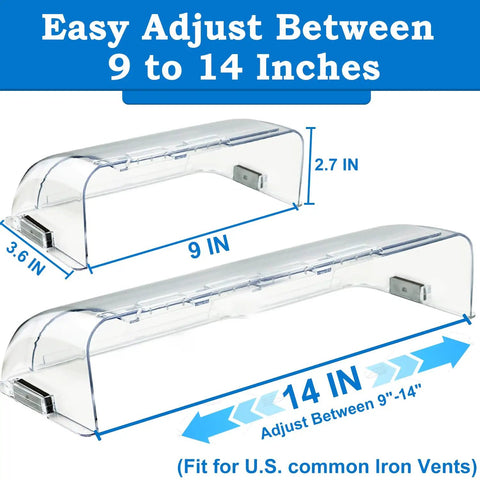 Magnetic Vent Deflector For 9 To 14 Inch Vents Adjustable Air Direction Clear, shown with dimensions 2.7x3.6 inches
