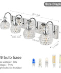 Chrome Vanity Lights For Bathroom Over Mirror, Modern Crystal Orb Vanity Light Fixtures, 4 Light Bar With Jewel Crystal Shades