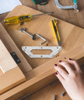 Beefy Heavy Duty Corner Brackets For Furniture And Shelves Stainless Steel 4 Pack Non Deformation And Impact Resistant shown in use