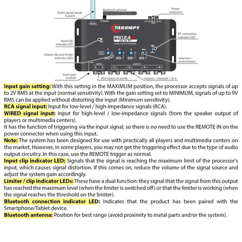 Bluetooth DSP Crossover For Car Audio With App Control 15 Band Graphic Equalizer 12 Presets 2 In 4 Out High Level Input