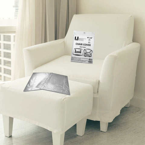 Clear Heavy Duty Chair Covers Set Of 2 Made From 2 Mil Polyethylene on white armchair showing protective slip cover