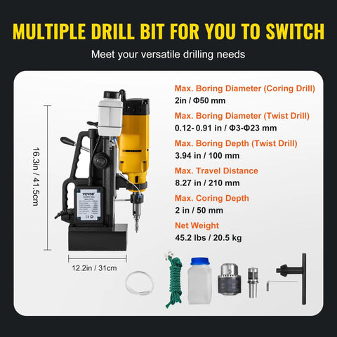 Heavy Duty Electromagnetic Core Drill With 1680W Motor And Smooth Stepless Control For Precise Steel Boring 2 Inch Hole Maker with specifications.