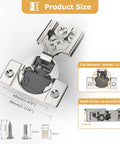 Size diagram of 10 Pack 3/8 Inch Overlay Soft Close Hinges For Face Frame Cabinets, stainless steel, 4D adjustment, 105 degree self-closing