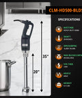Heavy Duty 500W Commercial Immersion Blender With 20 Inch Detachable Shaft next to pot in kitchen
