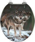 Toilet Seat Round Resin for Bathroom featuring a wolf design, suitable for standard toilets, 14-15 inches width.