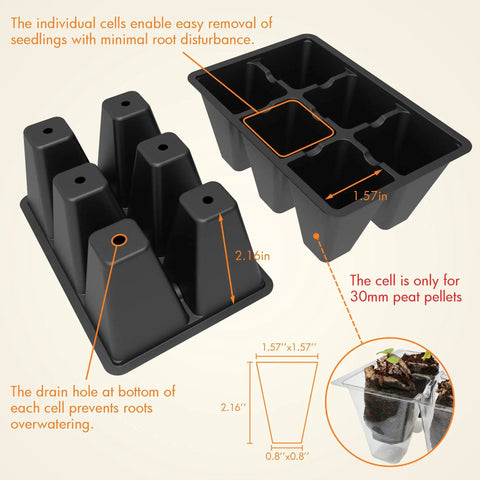 Diagram showing dimensions and features of 3 Pack Seed Starting Tray Set With 36 Cell Germination Trays And Adjustable Humidity Vented Dome.